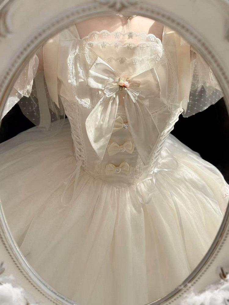 Dress Champagne Embroidered Zodiac with Butterfly Sleeves Tulle Lolita