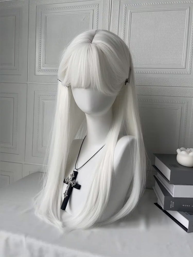 Bangs Straight Full 60CM Wig White with