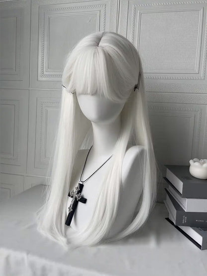 Bangs Straight Full 60CM Wig White with