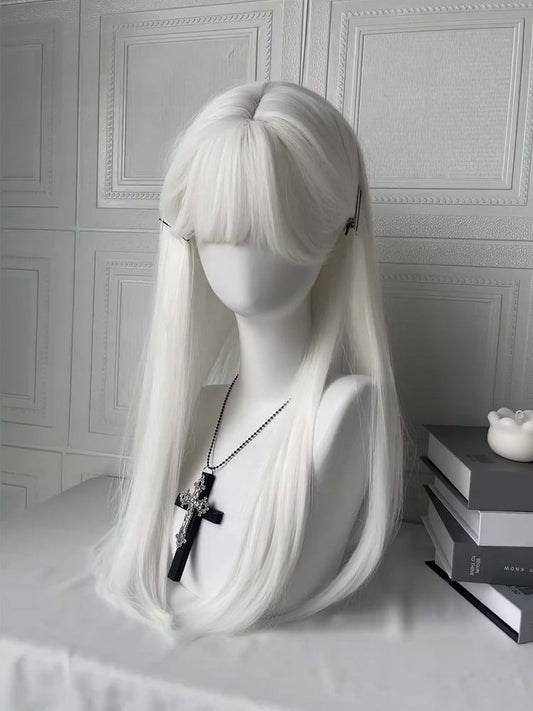 Bangs Straight Full 60CM Wig White with