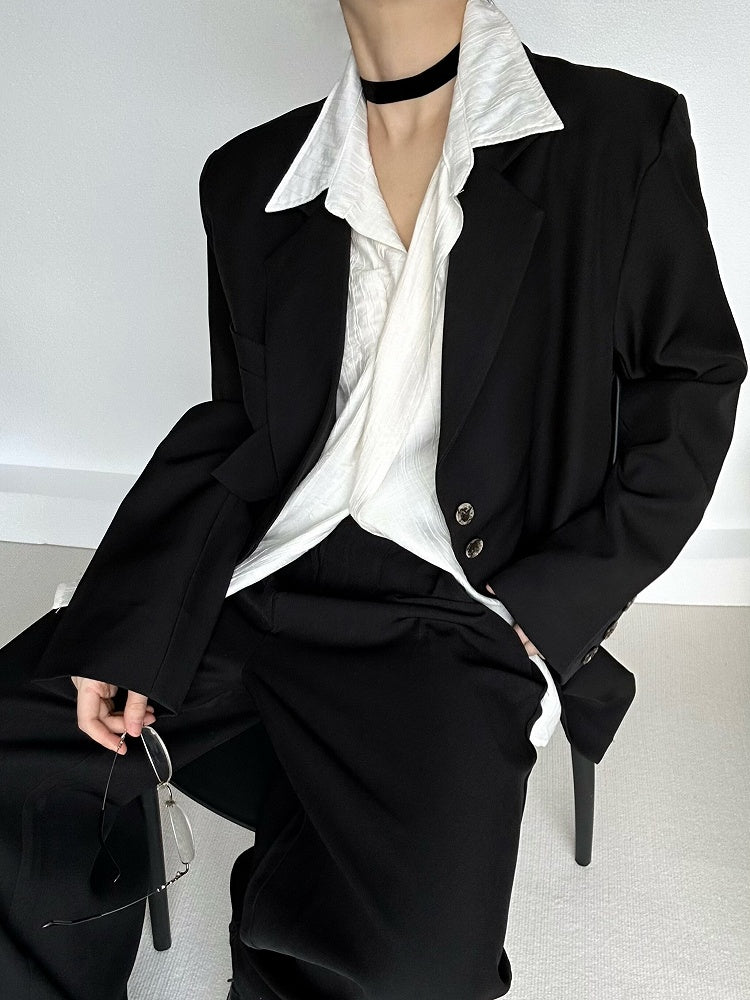 Collar Unisex Notched Lolita Vintage Ouji Cuffs Blazer Black Button with