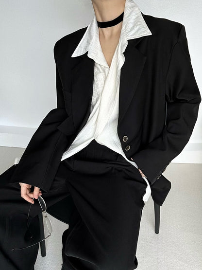 Collar Unisex Notched Lolita Vintage Ouji Cuffs Blazer Black Button with