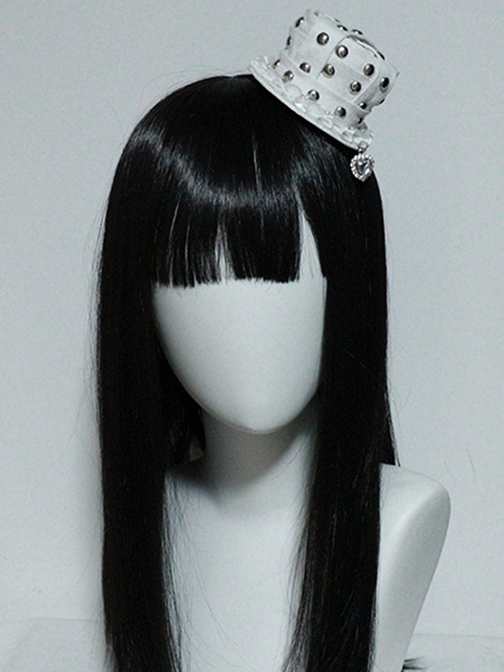 Lolita mit Strass-Hut-Charme Weiß Gothic Mini