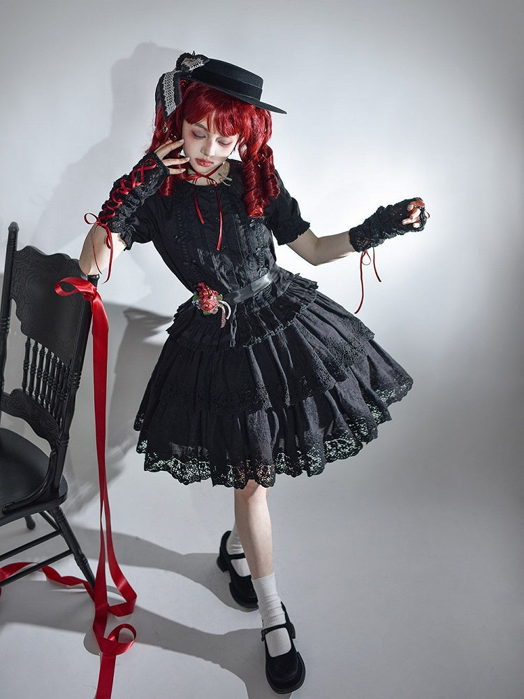 Elegant Black Multilayer Ruffled Floral Embroidery Skirt - Miss Point