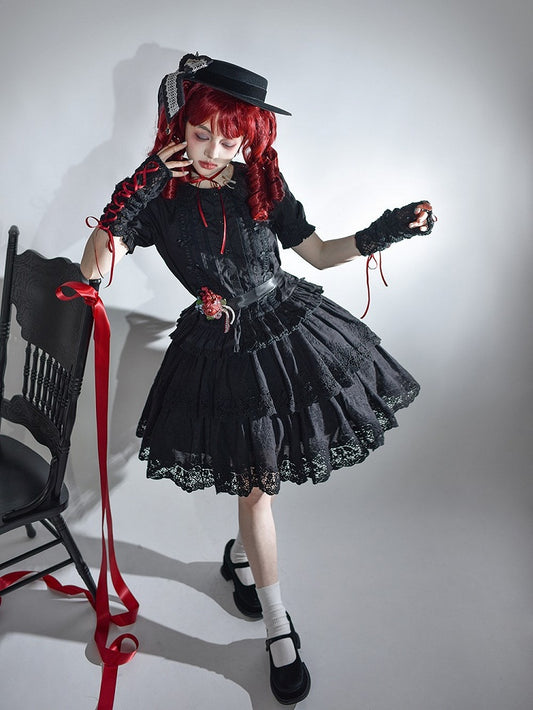 Elegant Black Multilayer Ruffled Floral Embroidery Skirt - Miss Point