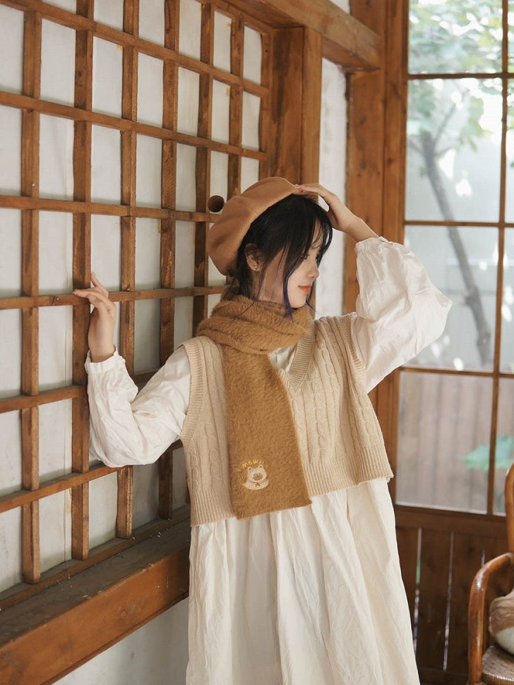 Dark Brown/Light Brown Cute Kitty Scarf