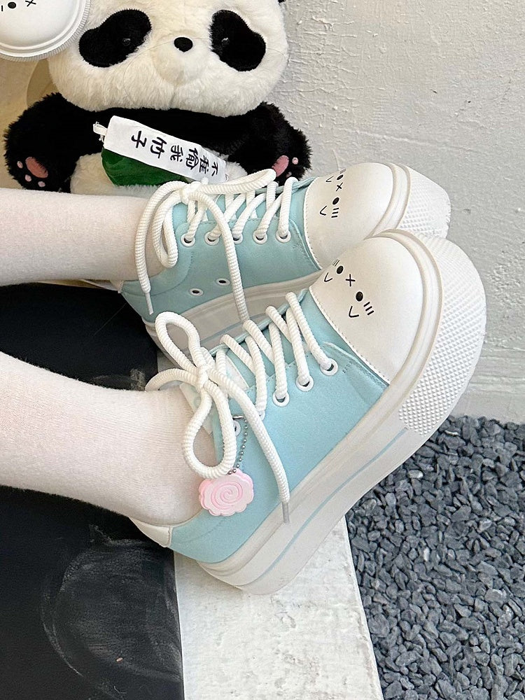 Sneakers-Removable Narutomaki ChainEmoticon Blue Lolita Sweet Platform Pattern