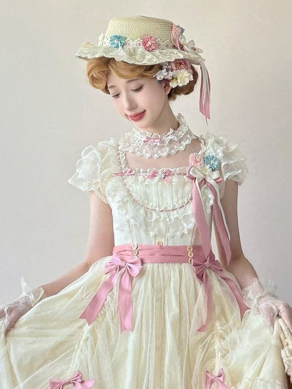 Hat Bow and with Straw Lolita Embellishments Flower Lace-trimmed