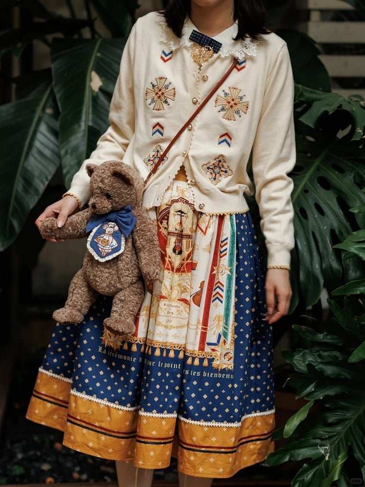 White Embroidered Pattern Elegant Lolita Knit Cardigan - Crucis Universal Tailor Company