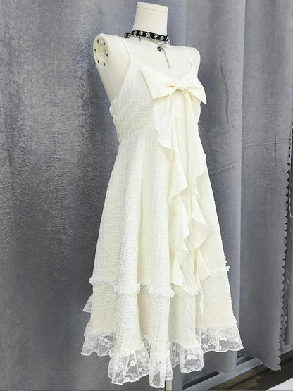 Big Bow Ausschnitt Spitzenrock Apricot Cami Kleid Trim Bubble