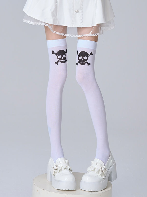 Over Skull Knee Stockings Black/White Print