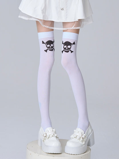 Over Skull Knee Stockings Black/White Print