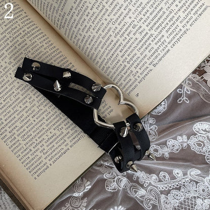 Loop Trims Khaki Studded Fishnet Leg Stockings/Black Socks/Heart-shaped Stockings/Lace Underknee