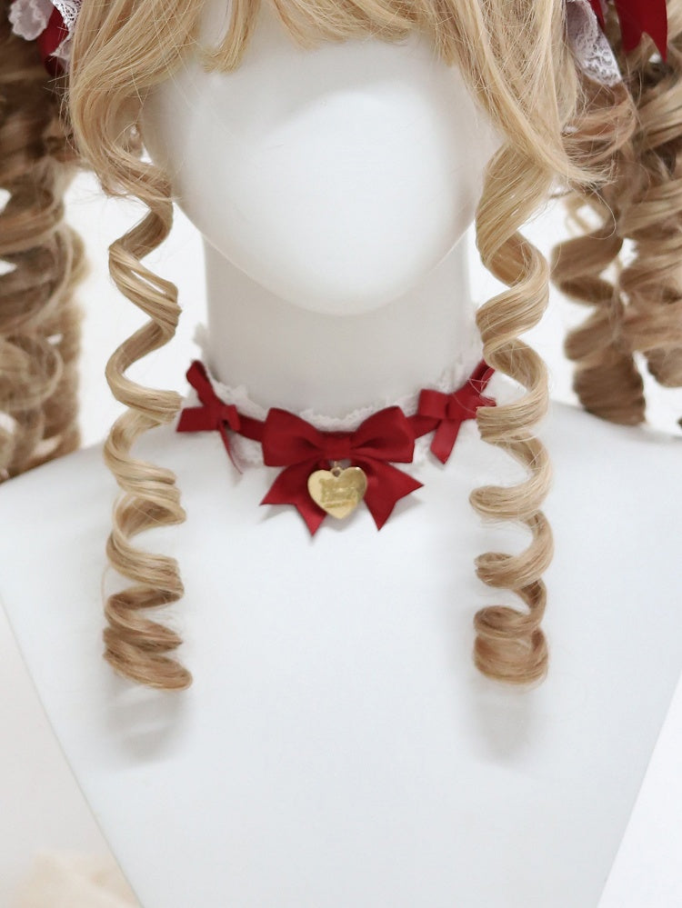 Pendant Heart Lace Gold Red with Satin Choker