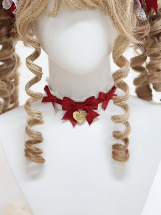 Pendant Heart Lace Gold Red with Satin Choker