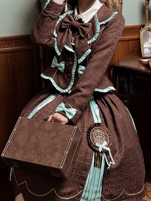 Chocolate with Scalloped Trim Green Pleating Mint Sweet Details Skirt Edge Lolita