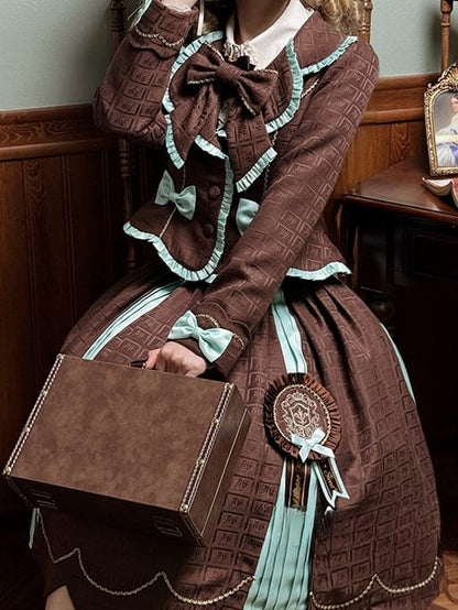 Chocolate with Scalloped Trim Green Pleating Mint Sweet Details Skirt Edge Lolita