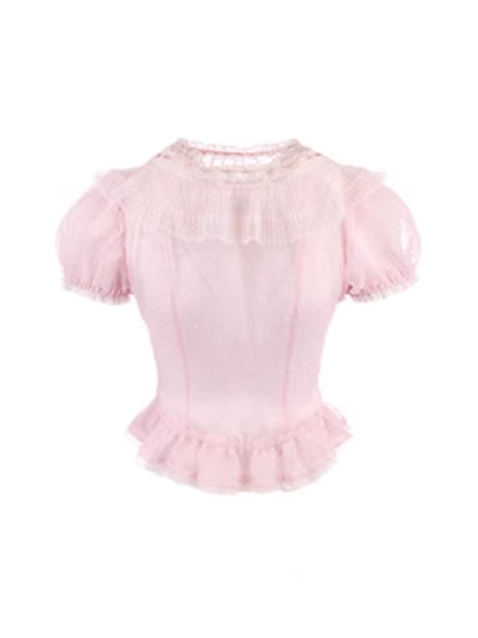 Puffärmel-Top Rosa Chiffon Polka Dot