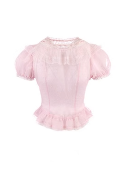 Puffärmel-Top Rosa Chiffon Polka Dot