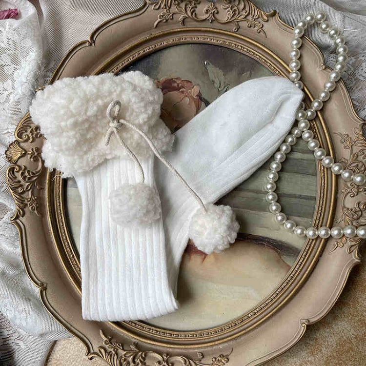 Lolita Pompons Baumwollstrümpfe mit Fleecebündchen