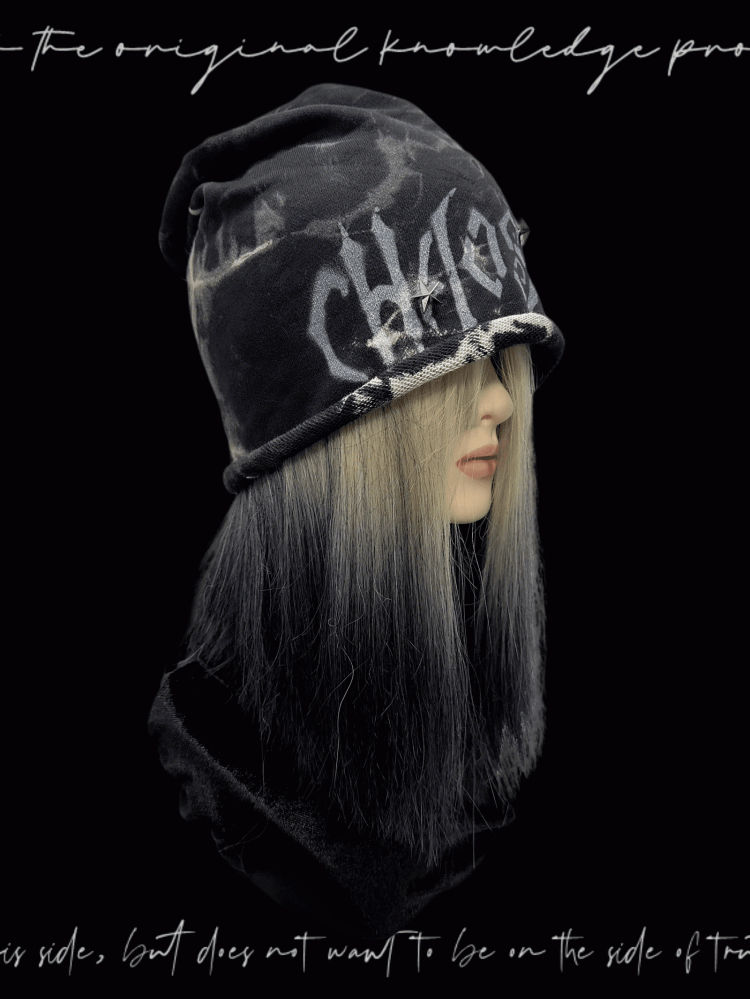 Studded Y2K Black Rolled Hem Tie Dye Glamorous Hat