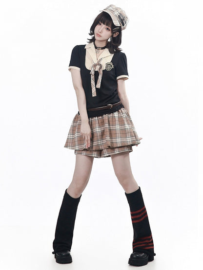 Preppy Style Yellow Plaid Skort - PINK SAVIOR