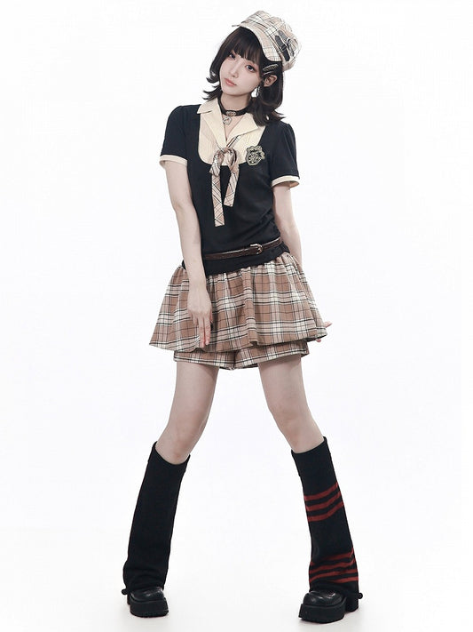 Preppy Style Yellow Plaid Skort - PINK SAVIOR