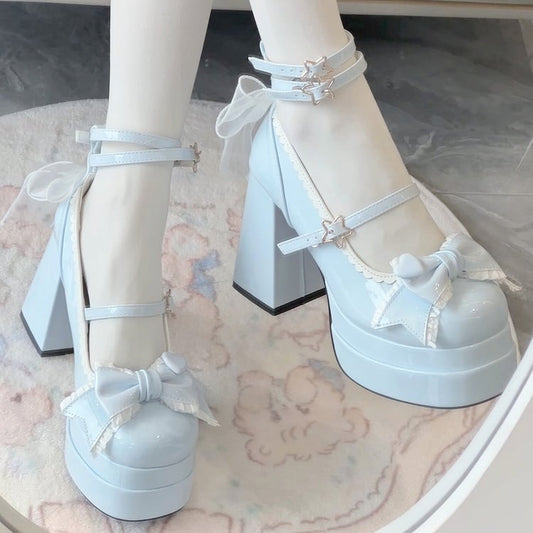 Polished Heels Sweet 11CM High Bow Lolita Platform Blue Top at