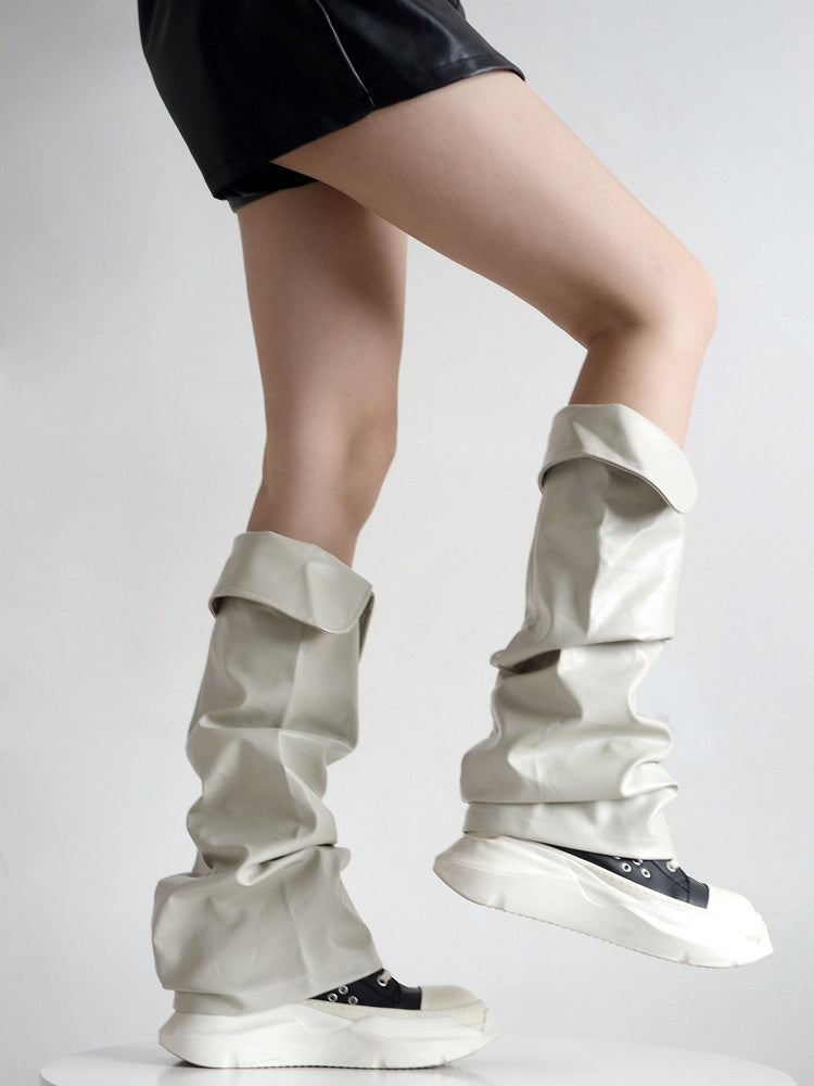 Collared Leg Warmers Black/Light Punk Gray Leather