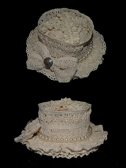 ミニハットデザイン 蝶結び ビーズ装飾 ベージュ