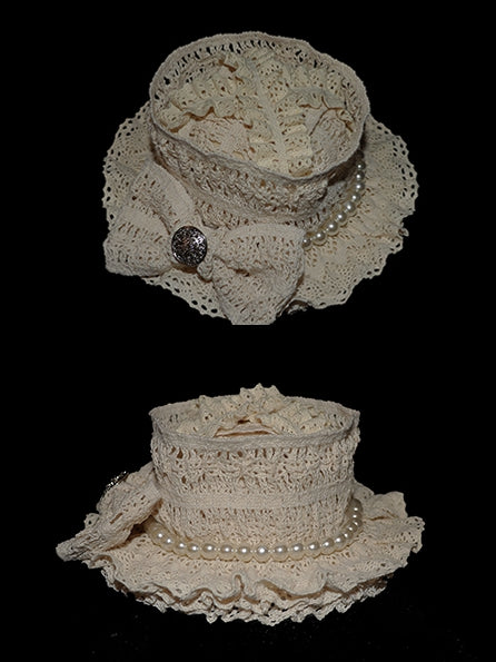 ミニハットデザイン 蝶結び ビーズ装飾 ベージュ