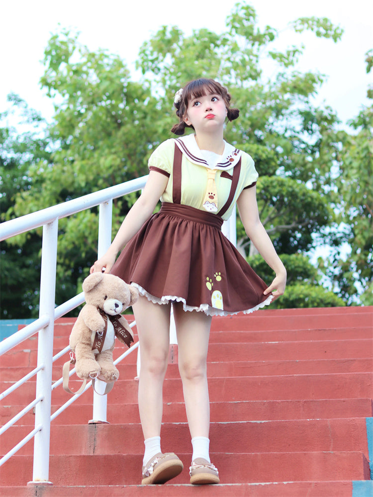 Yellow Sailor Collar Tie Design T-Shirt