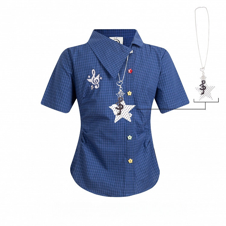 Dark Blue Asymmetric Shirt with Star Necklace - Languid Park