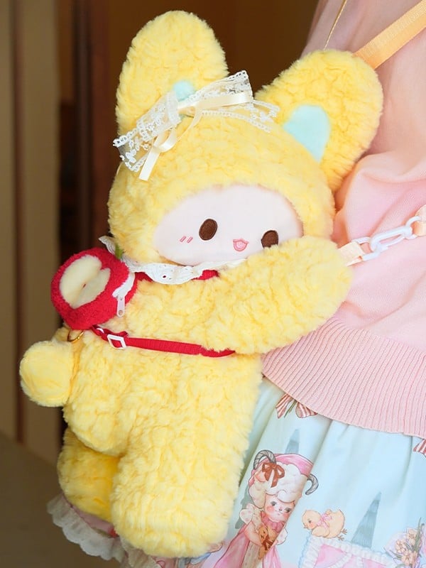 Bowknot + Middle/Large Size Keychain Backpack Rabbit-shaped 3 Plush Options Yellow