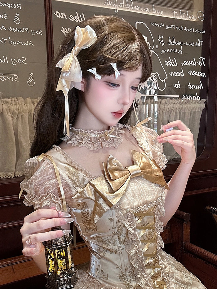 / BlackGold Bowknot Silver Champagne Hairclip