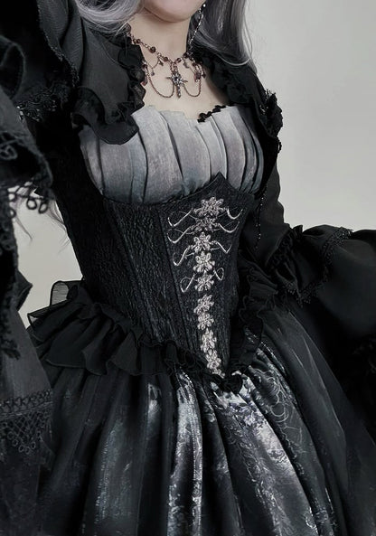 Print Butterfly Corset Spaghetti Ribs Straps Lolita Gothic Dress JSK and