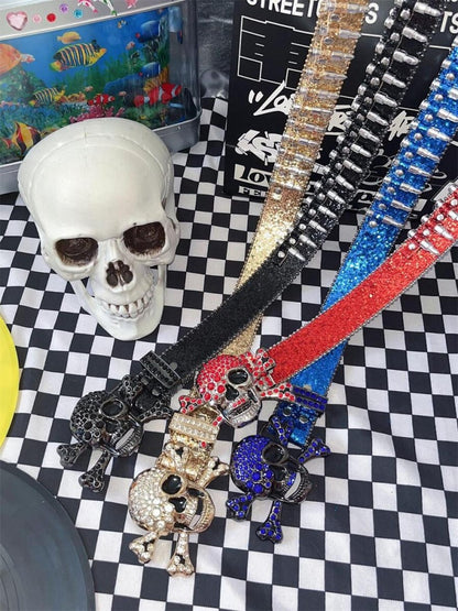 Y2K キラキラ輝くラインストーン パンクスカル弾丸ウエストベルト