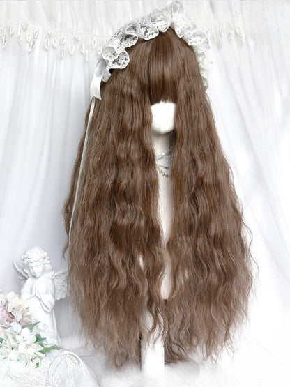 Länge Pony Voll Gewellt Mit 80CM Braun Perücke