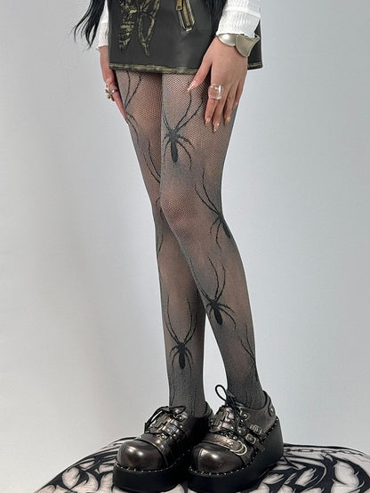 Spider Tights BlackGray Y2K Pattern