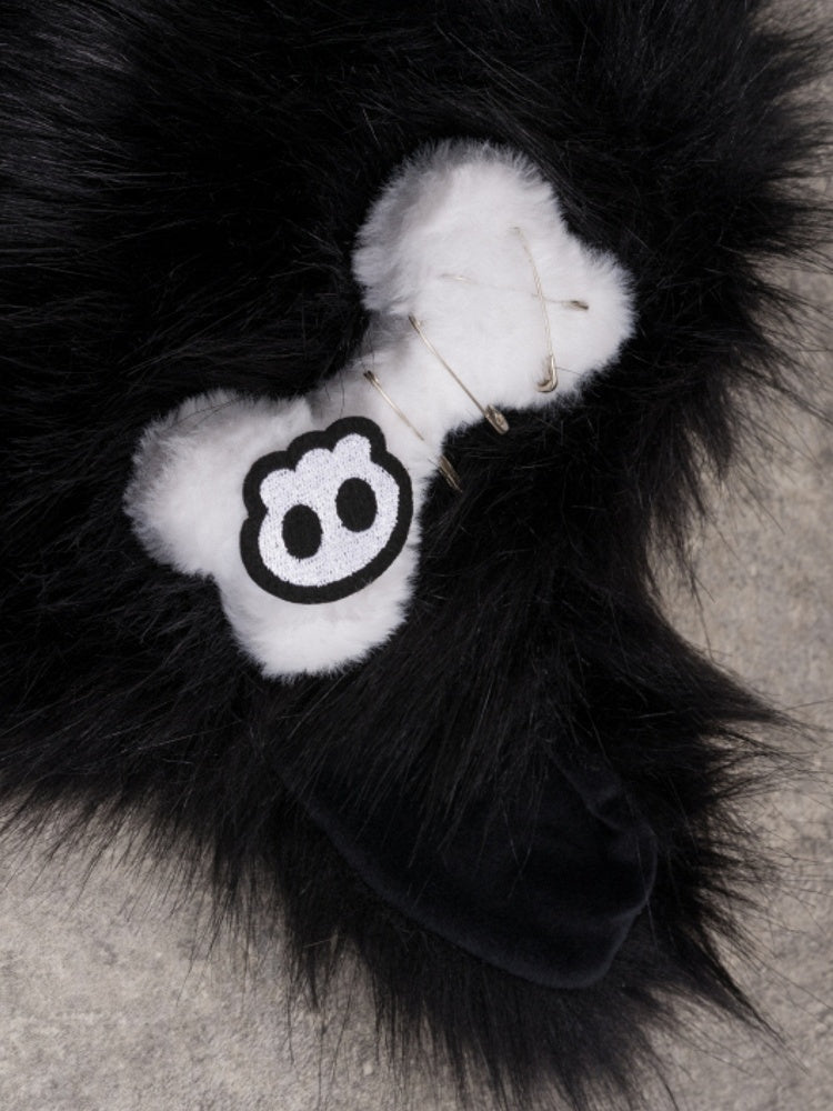 Cat Pin With Gothic Charms Bone Pompon Plush Decorated Ear Applique Skeleton Hat Black
