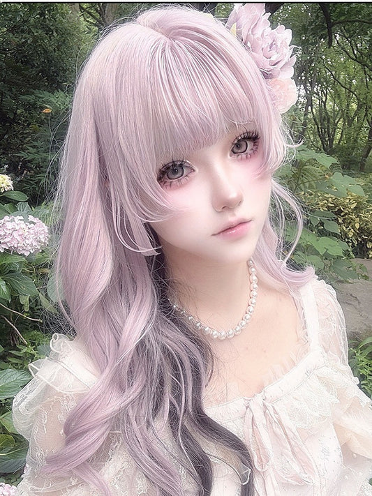 Wavy 65CM Black Air Wig Bangs Highlight Pink with