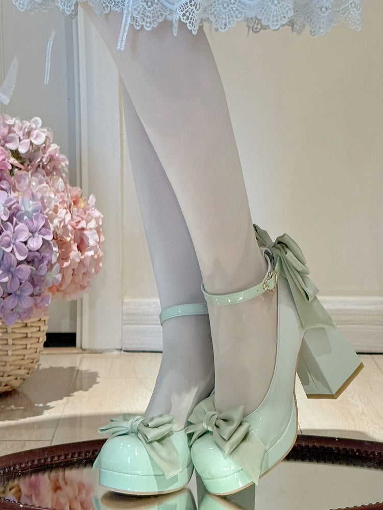 Green Sweet Toe Bowknot Lolita Platform Janes Round Mary Shoes Details