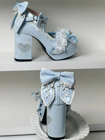 Themed Scalloped High-heel - Lolita Bunny Blue Hem Shoes Sweet