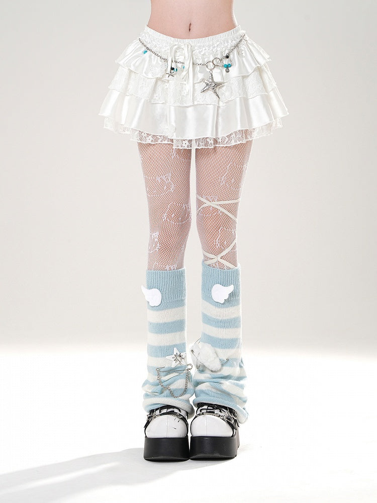 Trim Butterfly Appliques Lace Elastic Waist White/Black