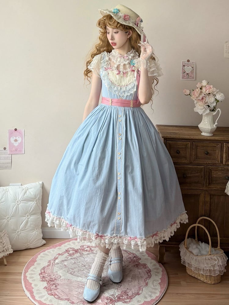Version Lolita Long Lace Classic with Elegant and Blue Dress Bow Details
