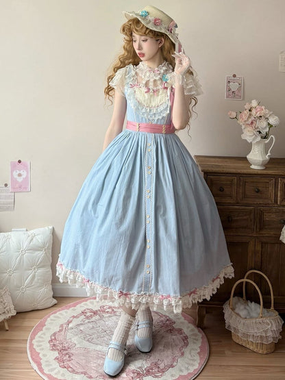 Version Lolita Long Lace Classic with Elegant and Blue Dress Bow Details
