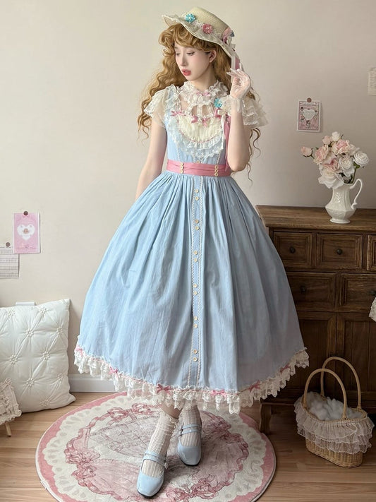 Version Lolita Long Lace Classic with Elegant and Blue Dress Bow Details