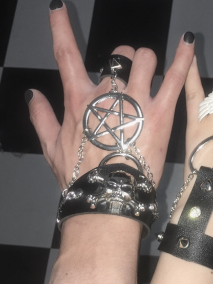 ブラックスケルトンパンクブレスレット（リング付き）