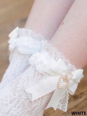 Socks Lace Options Heart Calf Bowknot Jirai Cuff Kei Color 4 Pearl