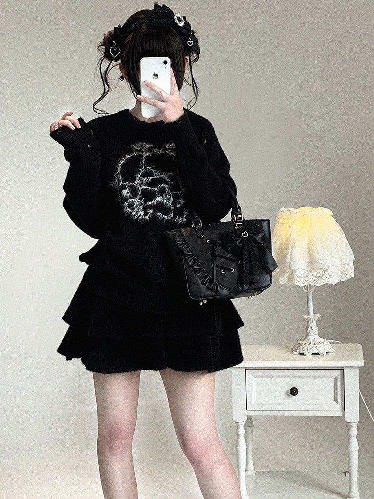 Cartoon Colors Kei Sweater 3 Distressed Jirai Print Oversized